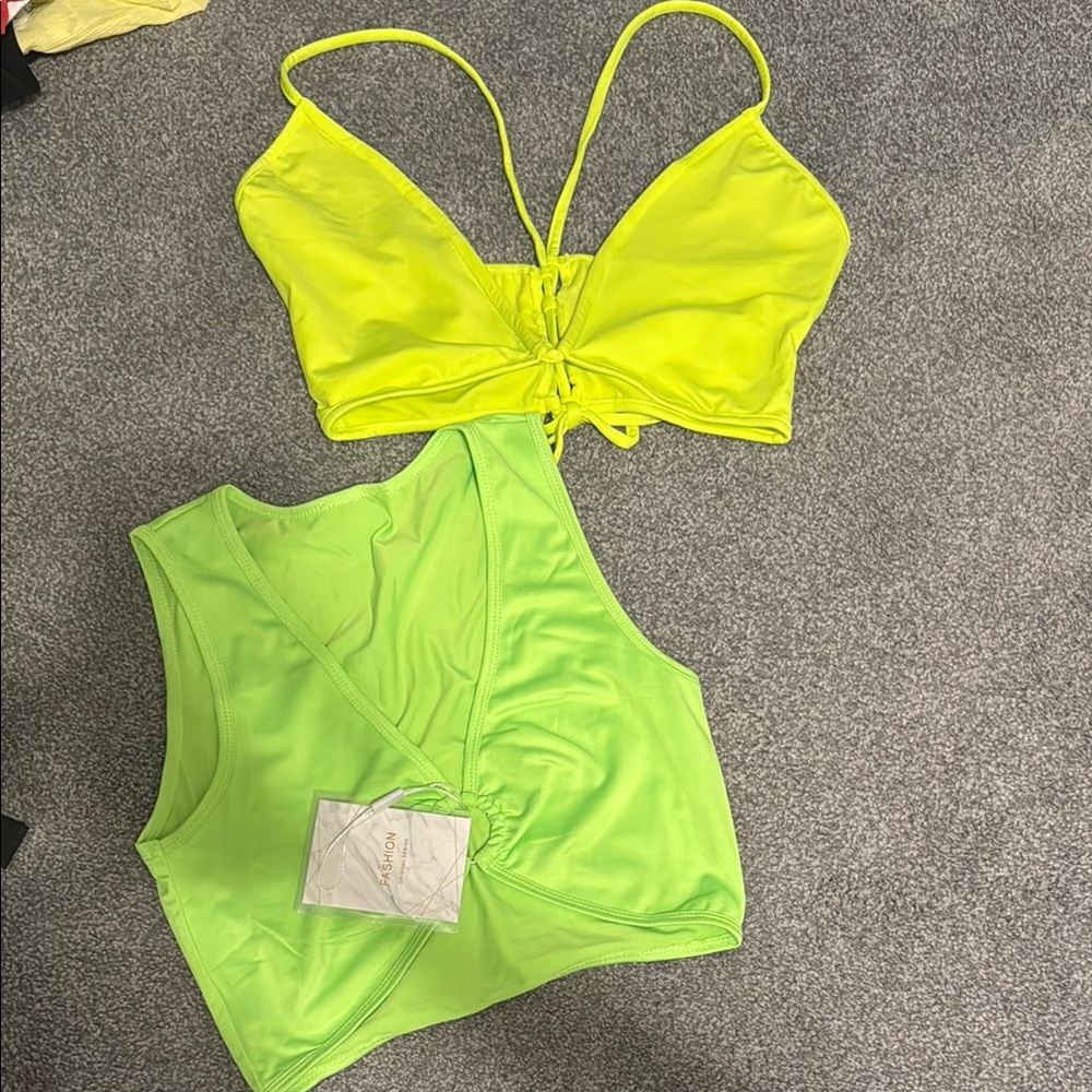 Amazon Neon Yellow Green Cut Out Crop Top